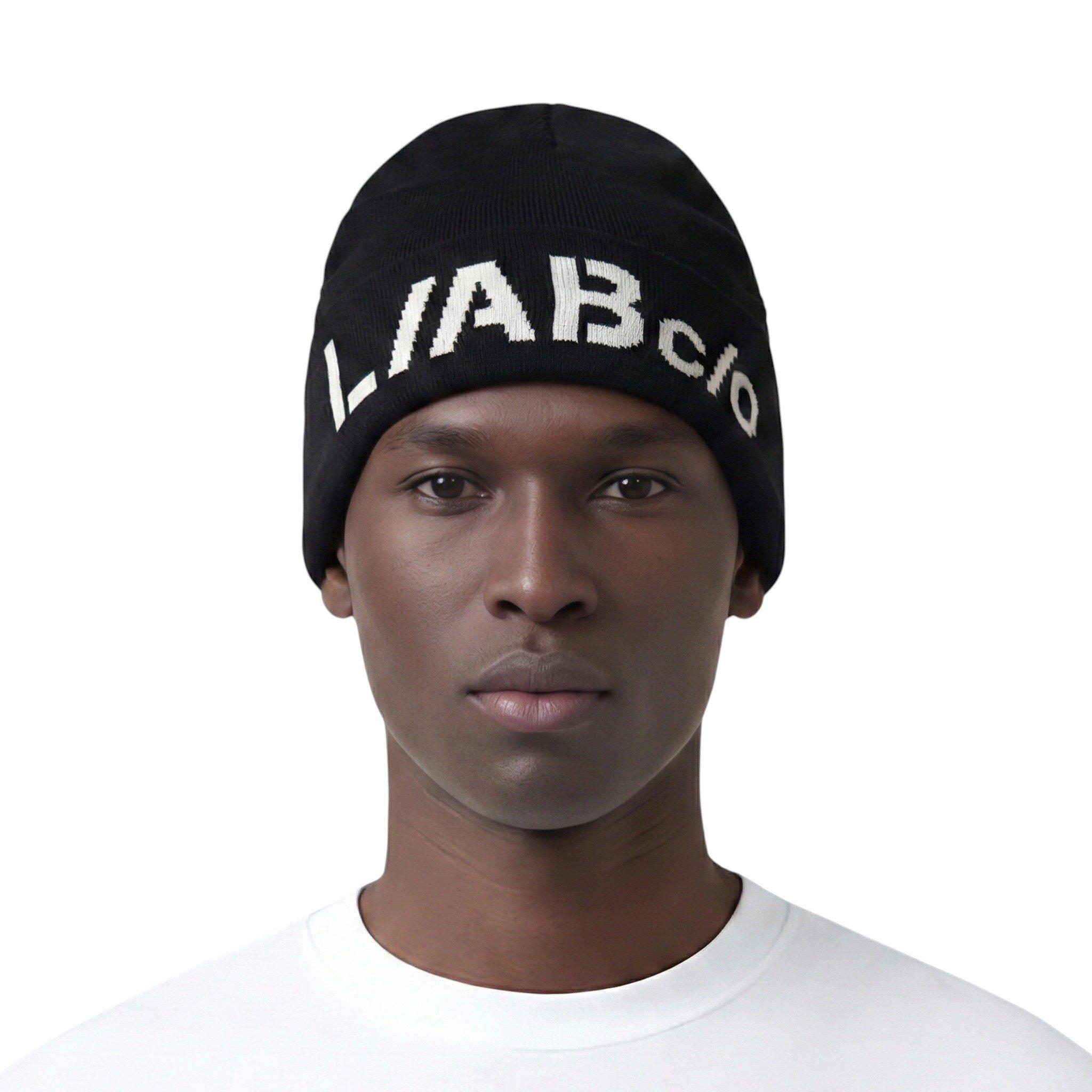 L/AB c/o Off-White Horizontal Contrast Logo Cuff Beanie - Black - BLACK